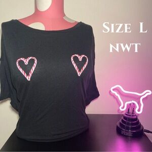Victoria’s Secret Pink Santa Candy Cane Heart Shirt Crop Top Size Large vspink